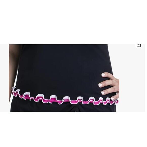 Profile by Gottex Black & Pink Lettuce Ruffle Sweetheart Swim Tankini Top 22 W - Picture 3 of 3